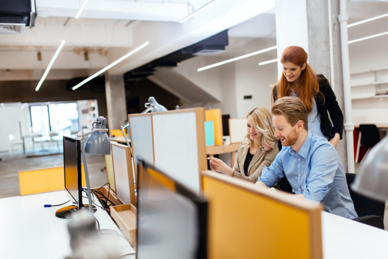 Team communicating via group chat with seamless transition to video calls using Phoneserv unified collaboration tools